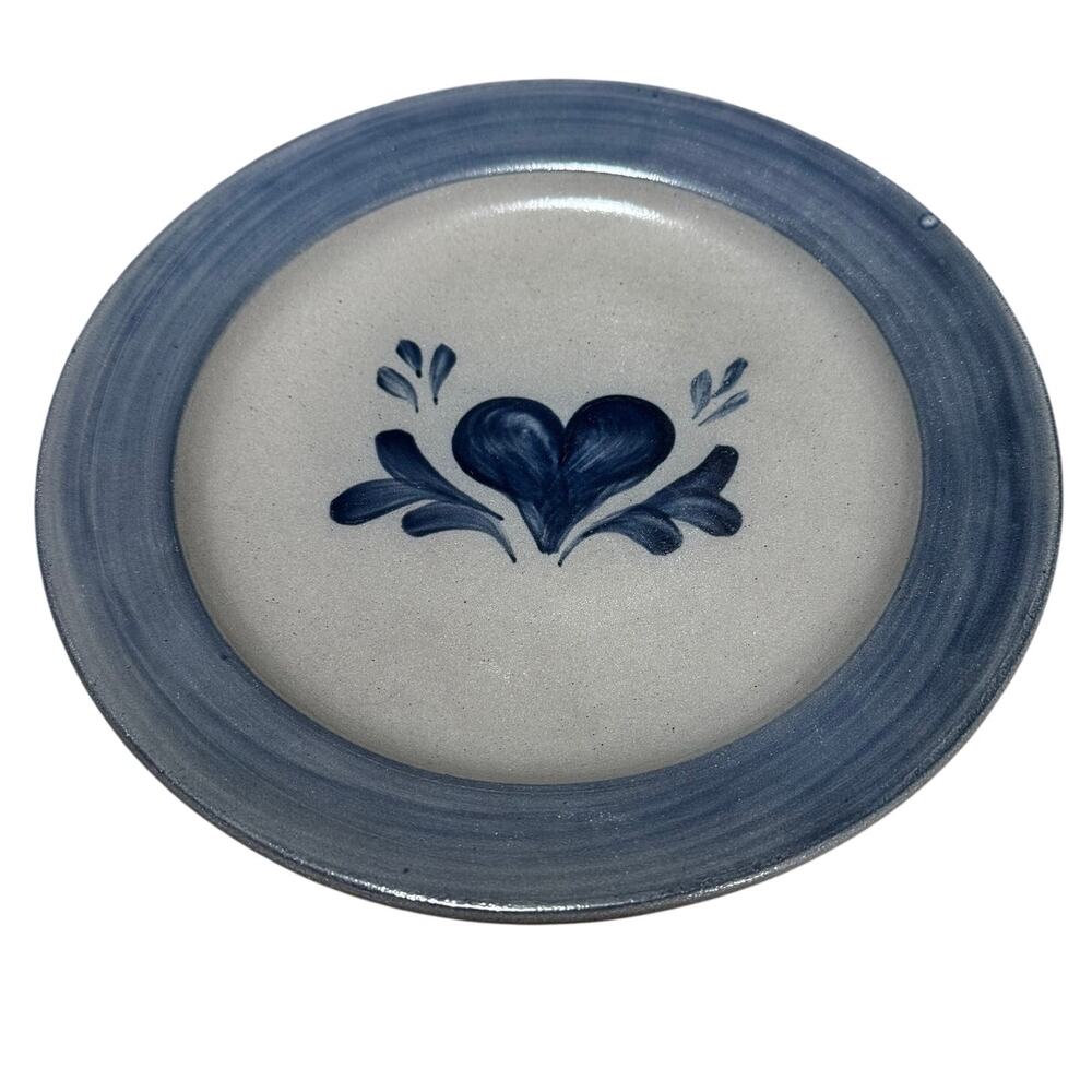 Rowe Pottery Works Vintage 10.5" Blue Heart Dinner Plate Cottage Core Primitive